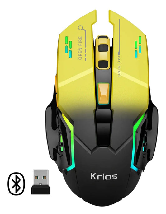 Mouse Gamer inalámbrico Bluetooth Krios Gb1 2400 Dpi Rgb Led con 6 Botones Ajustable Óptico Ergonómico para Pc Laptop Mac color negro